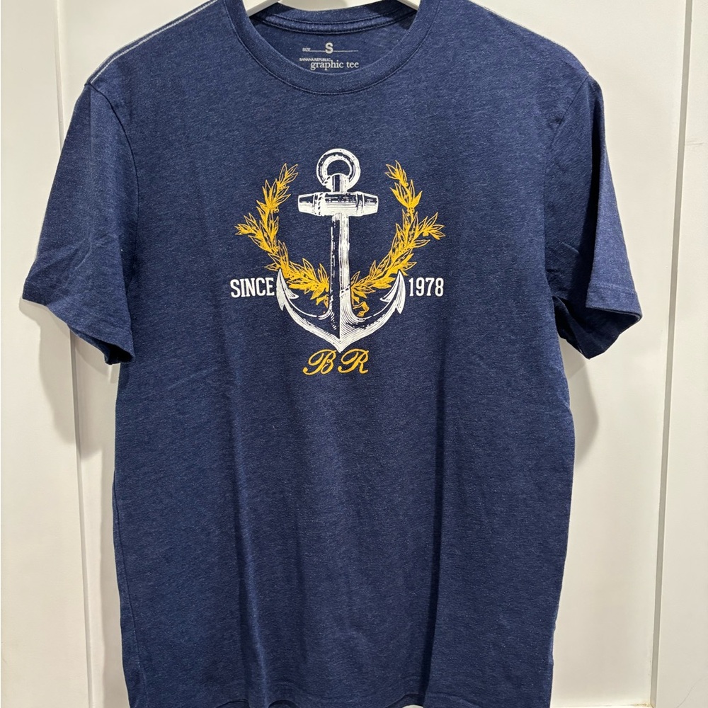Banana Republic Blue Tee with Anchor and Gold Accents